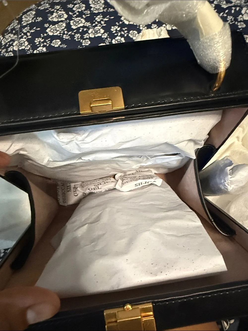 kate spade Black Structured Leather Shoulder Bag with Pearl Trim
